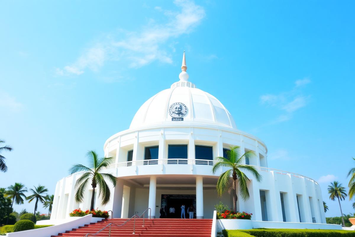 White domed Dr APJ Abdul Kalam Memorial building in Rameswaram